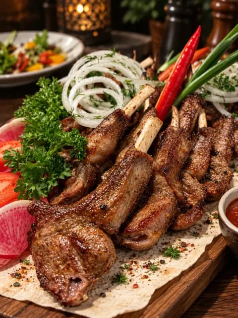Рёбрышки с мангала с луком, зеленью и острым перцем